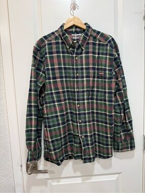 Wolverine Men's Hastings Long Sleeve Flannel Shirt - Green/Red Plaid - Size L